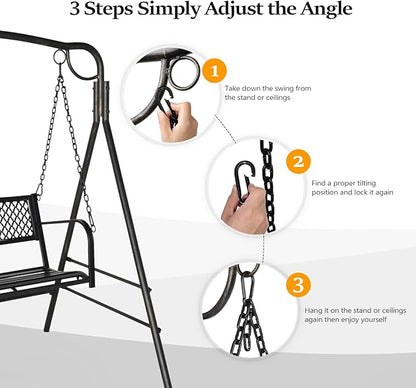 VINGLI Upgraded Metal Patio Porch Swing, 660 LBS Weight Capacity Steel Porch Swing Chair for Outdoors, Heavy Duty Garden Swing Bench for Gardens & Yards (Pattern 2)