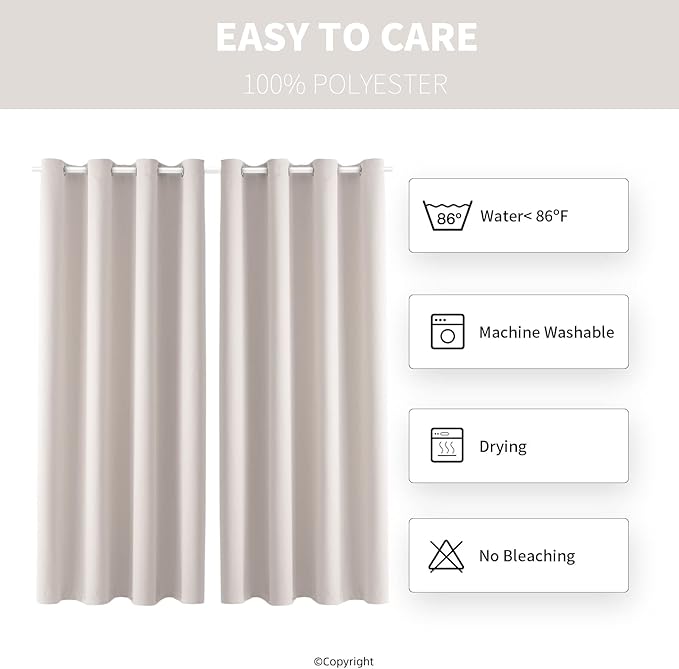 Water Proof Outside Curtains with Grommet Top for Porch, W52 x L120 Thermal Insulated Washable Light Block Outdoor Divider Drapes for Patio Gazebo Deck Pool Area Pergola Cabana (2 Panels)