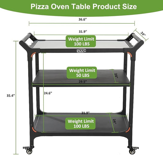 Dining Table on Wheels with Stainless Steel Top and 3 Shelves, 32 Inch Wide