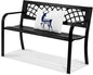 VEVOR Outdoor Bench, 46" Iron Steel Frame Garden Park Bench with Mesh Pattern and Plastic Backrest Armrests, Patio Bench for Garden, Park, Yard, Front Porch