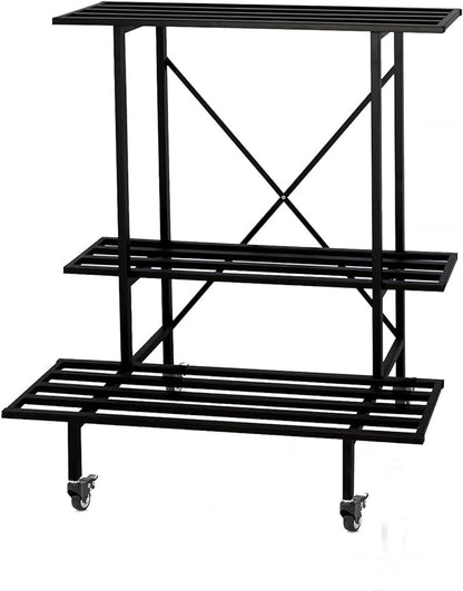 Zhongma 3 Tier Metal Heary Duty Plant Stand with Wheels, 35.43 L x 17.5 W x 38.6H . Space saving Plant Stand