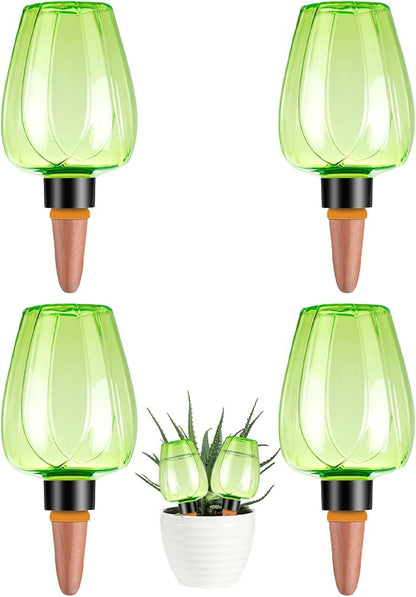 4 Pcs Plant Watering Globes Self Watering Planter Insert Plants Top Fill Water Device Plastic Water Bulbs Slow Release Terracotta for Plants, Green