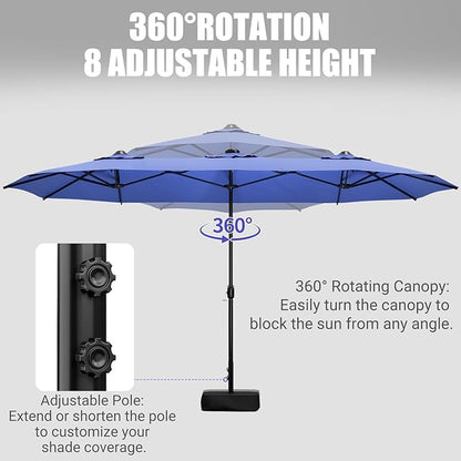 LEVELEVE 14FT Double-Sided Patio Umbrella with Base Included, Large Outdoor Rectangular Market Umbrella for Backyard, Poolside, Lawn & Garden,Blue