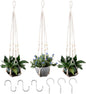 RIFNY Macrame Plant Hanger for 5 to 10 Inch Plant Pots, 35 Inch Indoor Handmade Woven Rope Hanger Kits with Hooks and Wood Beads, Hanging Planter Basket Holder for Boho Home Decor (White, 3 Pack)
