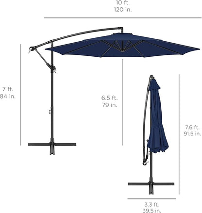 Best Choice Products 10ft Offset Cantilever Hanging Market Patio Umbrella, 8 Sturdy Ribs, Easy Adjustment - Navy Blue