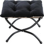 15" Foldable Foot Stool Ottoman with Metal Frame - Washable Black Upholstered Indoor/Outdoor Footrest for Living Room, Bedroom, Patio - Space-Saving Compact Design