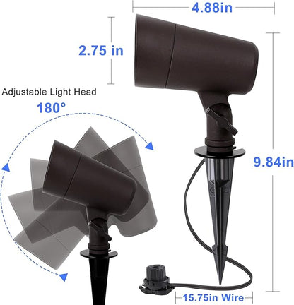 3CCT LED Landscape Lights with Connectors, 12V Low Voltage, 3000K/4000K/5000K Selectable, 3W, 200LM, Outdoor Waterproof Garden Pathway Lights Wall Tree Flag Spotlights with Spike Stand, 4 Pack