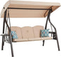 3-Seat Outdoor Porch Swing with Stand, Patio Swing with Canopy, 2 in 1 Porch Swing Bed & Patio Swing Chair for Adult, w/Extra Pillows and Cup Holder for Yard