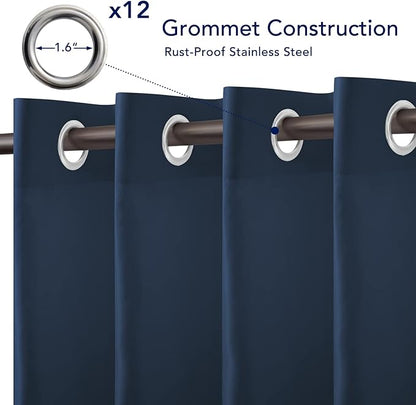 PureFit Outdoor Curtains for Patio Waterproof Weatherproof, UV and Fade Resistant Outside Curtains for Gazebo, Front Porch, Pergola, Sun Blocking Privacy Curtain, 100W x 84L inch, 1 Panel, Navy Blue