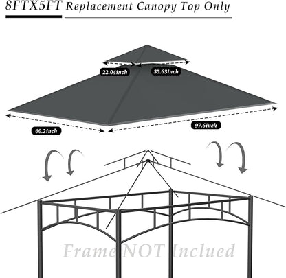 Grill Gazebo Replacement Top, 5 * 8 Outdoor BBQ Top Cover, Double Layer BBQ Gazebo Top Canopy for Model #L-GG001PST-F(Dark Gray)