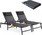 2 Pack Foldable Chaise Lounge Chair with Cup Holder, Assemble-Free Outdoor Lounge Chair with Detachable Pillow and 6 Adjustable Backrest, Patio Lounge Chair for Outside Poolside Beach Pool, Black