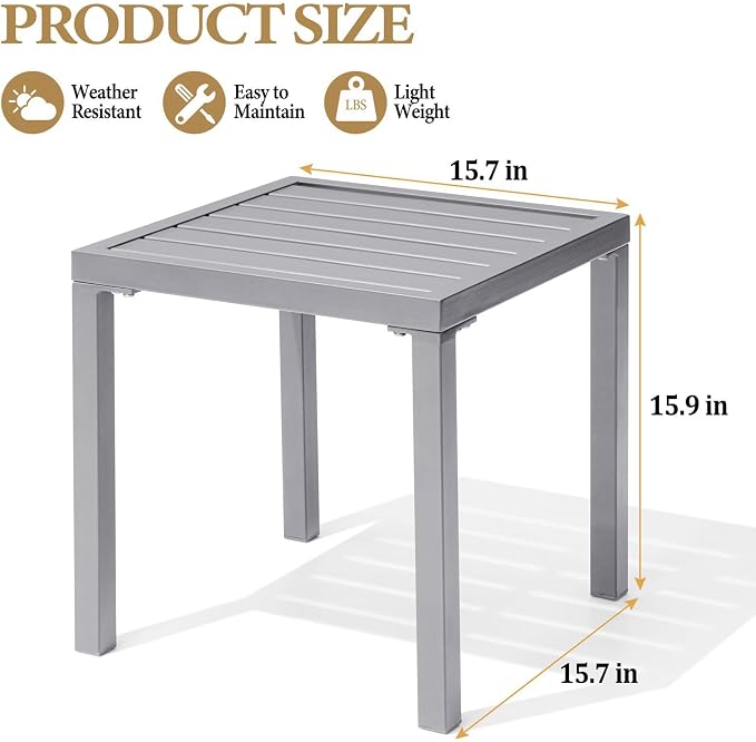 Side Tables Set of 2, Square Metal Patio End Tables