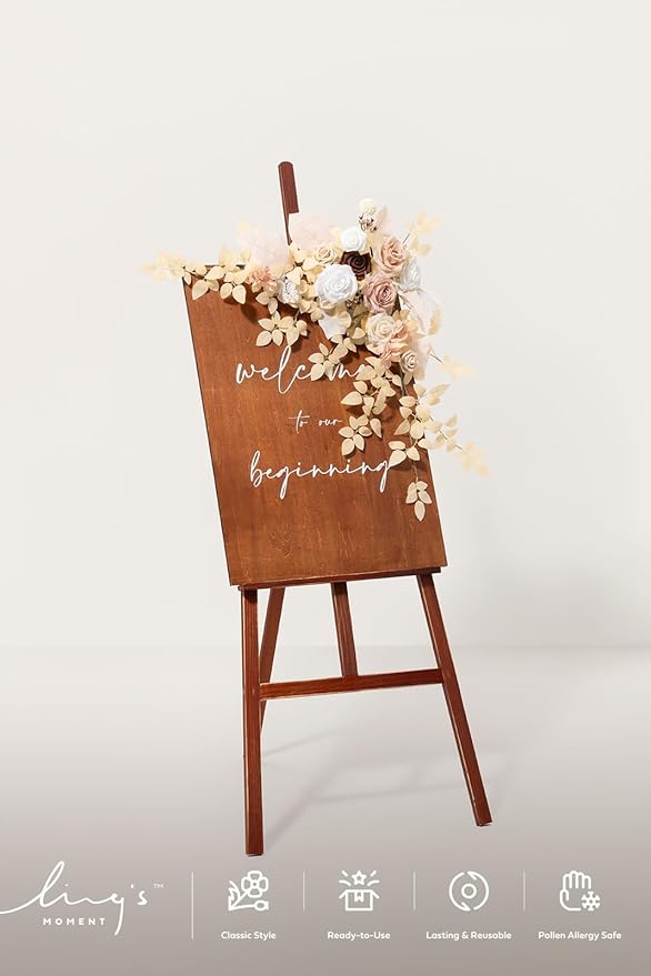 Artificial Floral Swag 2 Pack, White Beige Blush Silk Foam Welcome Sign