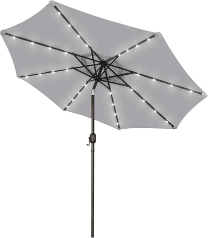 Blissun 9 ft Solar Umbrella, Patio Umbrella with 32 LED Lights, Table Market Umbrella, Outdoor Umbrella for Garden, Deck, Backyard (Light Grey)