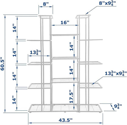 MTB Garden 5 Tier 14 Potted Metal Large Plant Stand for Indoor Outdoor Flower Pot Display Planter Shelf, White