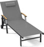 Ciokea Outdoor Lounge Chair with Pillow, 5-Position Aluminum Chaise Lounge with Wheels & Armrests, 400 lbs Heavy Duty Patio Pool Chair for Deck, Backyard, Beach & Poolside, Grey