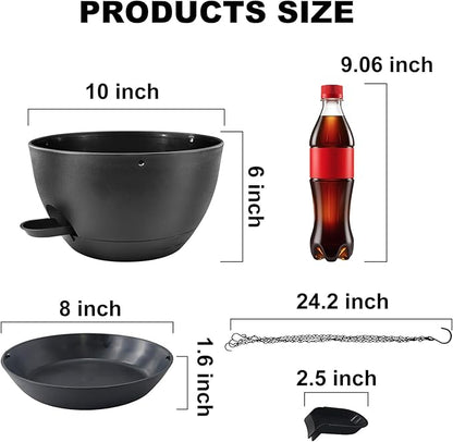 10 inch Hanging Planters for Indoor Plants, 3 Pack Self-Watering Hanging Planter Pots with Chain and Drainage Holes, Outdoor Plastic Hanging Baskets for Garden Home Decor (Black, 3pcs/10inch)