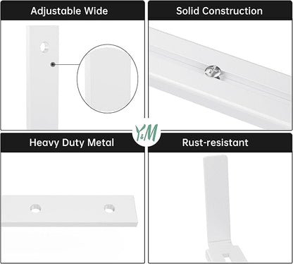 Y&M 2 Pack Adjustable Planter Brackets (6 to 12.5 in), Universal Window Box Mounting Hooks, Heavy Duty Iron Flower Box Wall Mounts for Balcony, Fences, Patio, and Garden - White