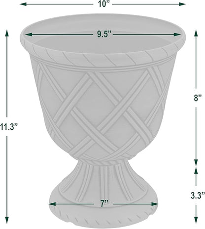 Arcadia Classic Decorative Garden Pot Planter for Indoor Plants, White, 10 x 11" Lattice Plastic Garden Urn