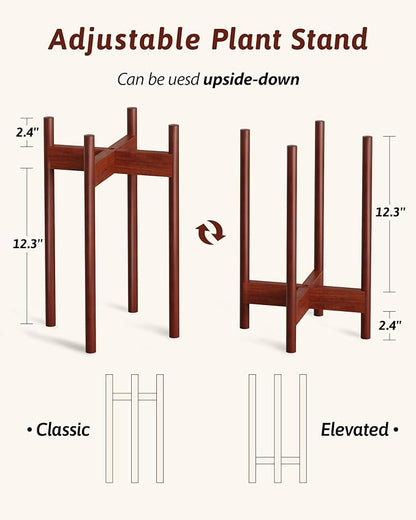 Adjustable Plant Stand Indoor, Bamboo Plant Stand Fits 8 9 10 11 12 Inches, Small Corner Planter Holder for Indoor Plants, Single Floor Plant Stands for Living Room Balcony, Reddish Brown Tall