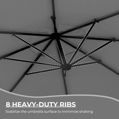 Grand patio 12FT Outdoor Offset Umbrella Large Round Aluminum Cantilever Umbrella with Base for Garden Deck Poolside (Gray, 12 FT)
