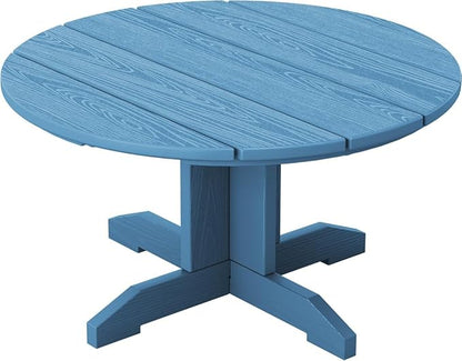 SERWALL 36'' Round Outdoor Coffee Table - HDPE Weatherproof Patio Table for Balcony, Garden, Backyard (Blue)