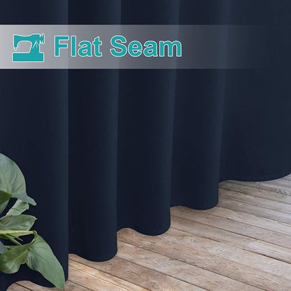 NICETOWN 2 Panels Patio Door Navy Blue Curtainss Waterproof 95" Length, 84" Wide, Thermal Insulated Self-Sticky Detachable Top Blackout Sunlight Reducing Outdoor Indoor Window Drapes for Porch