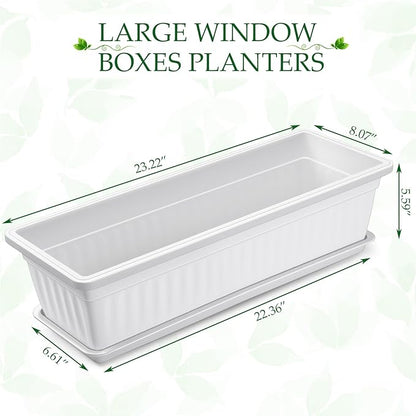 6 Packs 23 Inch Window Flower Box Extra Large Window Sill Herb Garden Long Rectangle Planter Plastic Boxes Outdoor with Drainage Trays Boxes for Balcony Windowsill Patio Garden