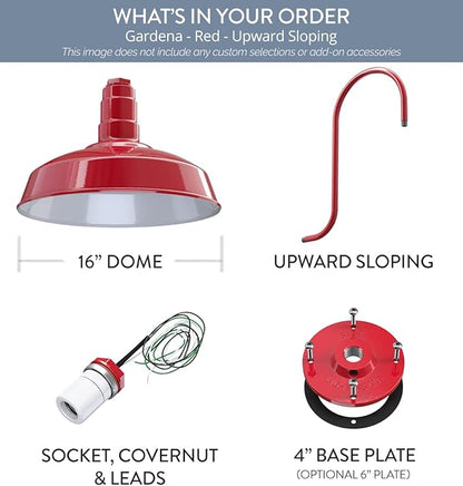 Wall Light, 16-Inch Farmhouse Barn Dome, Red Steel Outdoor Fixture