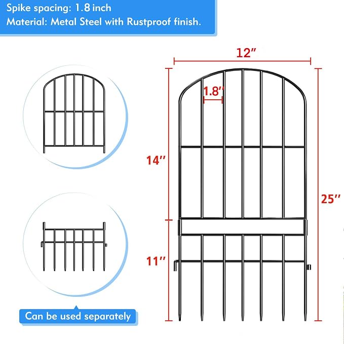 Decorative Garden Fence Panels, 15 Pack Black Metal Wire Border