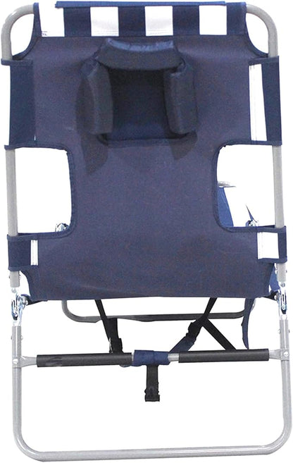 Ostrich the Backpack Chaise Lounge, Folding & Reclining Outdoor Beach Chaise Lounger Chair for Lawn, Pool, Patio, Garden, and Yard, Blue Stripe