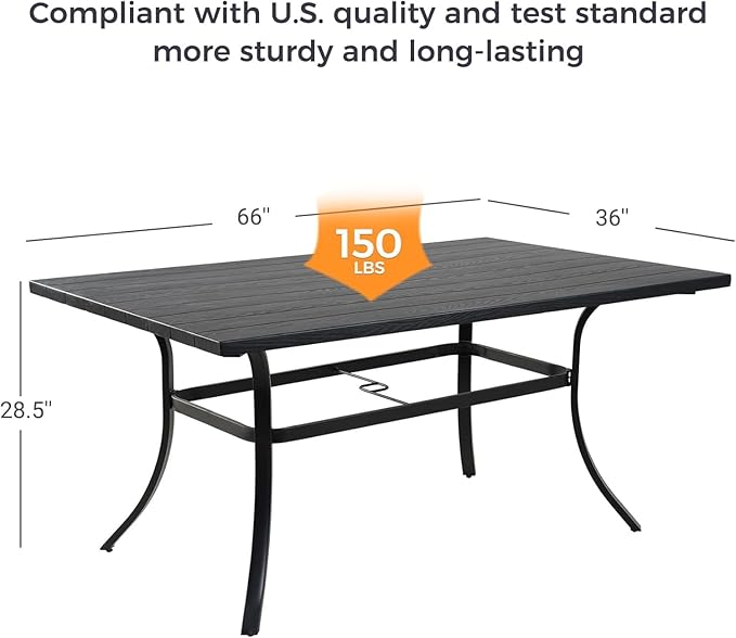 Grand patio Outdoor Dining Set, 7-Piece Patio Table and Chairs Set, Metal Woven Wicker Swivel Patio Chairs with Thickened Cushions & 1 Rectangular Woodgrain Dining Table with Umbrella Hole (Black)
