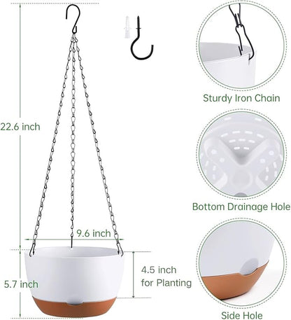 Hanging Planters for Indoor Plants, Set of 2 8/10 Inch Self-Watering Hanging Pots with Drainage Hole & Removable Water-Storage Tray II Screw-in Hooks