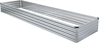 2 Pack 12x2x1FT Galvanized Raised Garden Bed Kit, Outdoor Metal Planter Box for Vegetables, Bottomless Rectangular Gardening Bed with Support Rods, Tool-Free Assembly, Silver