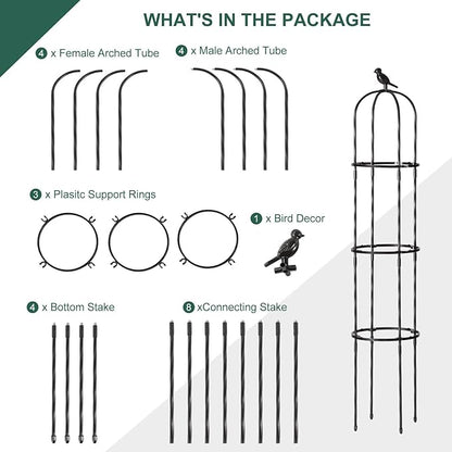 Garden Trellis for Climbing Plant Outdoor, 67" Tall Round Cucumber Trellis Plant Supports for Vines Flower Climbing Rose Clematis Vegetable Tomato Trellis, 1PC, Black