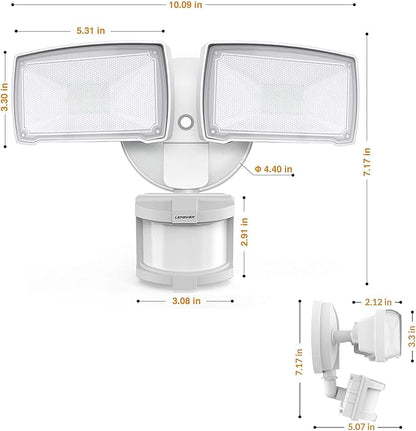 LEPOWER 30W LED Security Lights Motion Sensor Outdoor, 3200LM, 5500K, IP65 Waterproof, Hardwire 2 Head Motion Detector Flood Light for Garage, Yard, Porch