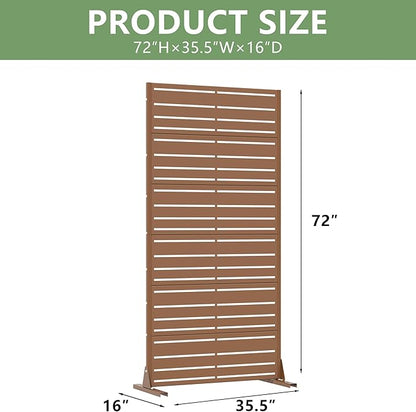 Casaphoria Metal Privacy Screen Outdoor, 72" H x 35" W Freestanding Decorative Privacy Screen for Patio Deck Balcony Garden with Stable Base, Brown-Benjamin