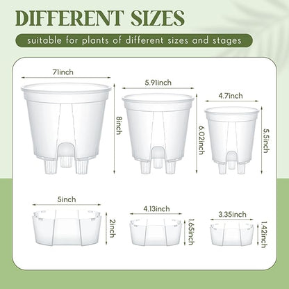 Self Watering Pots for Indoor Plants with Deep Reservoir and High Drainage Holes for Outdoor Plants and Flowers, Bare Root Planter(4.72'', 5.91'', 7.09'',Clear,9 Pcs)