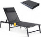 Foldable Chaise Lounge Chair with Cup Holder, Assemble-Free Outdoor Lounge Chair with Detachable Pillow and 6 Adjustable Backrest, Patio Lounge Chair for Outside Poolside Beach Pool, Black