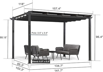 PURPLE LEAF 10' x 13' Aluminum Outdoor Pergola Wind-Resistant Retractable Pergola with Double Sun Shade Canopy Heavy-Duty Metal Pergola for Patios Backyard Deck Garden, Grey