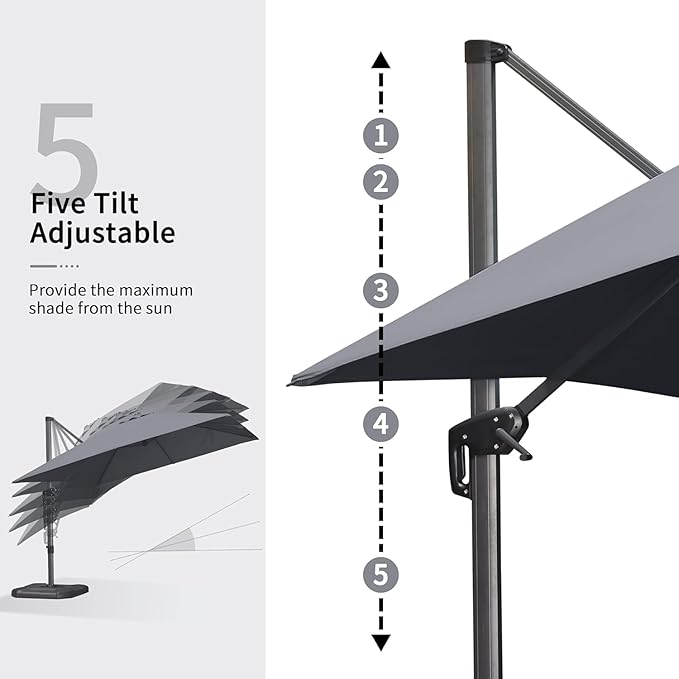 PURPLE LEAF 10' X 13' Patio Umbrella with Base Outdoor Cantilever Rectangle Offset Umbrella with 360-degree Rotation for Garden Deck Pool Patio Light Grey