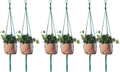 ELANE 6PCS Macrame Plant Hanger Indoor Hanging Planter Basket Decorative Tassels Flower Pot Holder for Indoor Outdoor Home Decor(6Pcs Green)