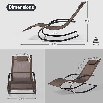 Lounge Chairs, Chaise Lounges with Detachable Pillow for Patio, Lawn, Pool, Outdoor Lounge Chairs Set of 2, Brown
