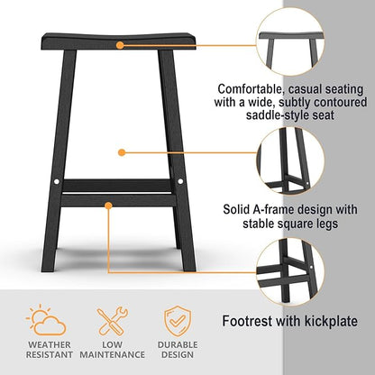Bar Stools Set of 4, Waterproof UV-Resistant,Durable Resin Kitchen Island Chairs for Indoor & Outdoor Use, Modern Design for Home,Bar,and Cafe (29'' Black-4)