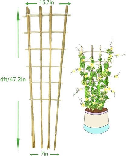 Natural Bamboo Trellis, 4Feet,3Pack,Fan-Shaped Plant Support Trellis for Outdoor and Indoor Potted Climbing Plants,Vegetables, Cucumber, Tomato, Hoya,