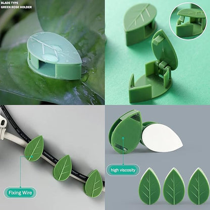 60 Pcs Plant Climbing Wall Fixture Clips Self-Adhesive Hook Vines Traction Clips Invisible Holder Garden Green Leaf Simulation Self-Adhesive Hook Wire Fixing Supporting