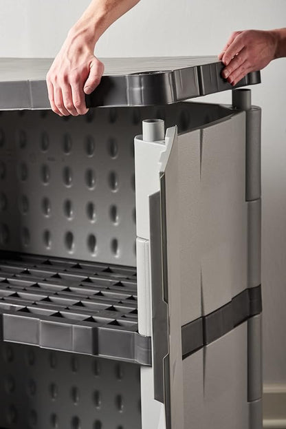 Rubbermaid Freestanding Storage Cabinet with Doors 18"D x 36"W x 37"H Medium Gray/Black Two-Shelf Lockable Cabinet for Indoor/Outdoor/Garage Storage for Garden Tools/Lawn Care Accessories