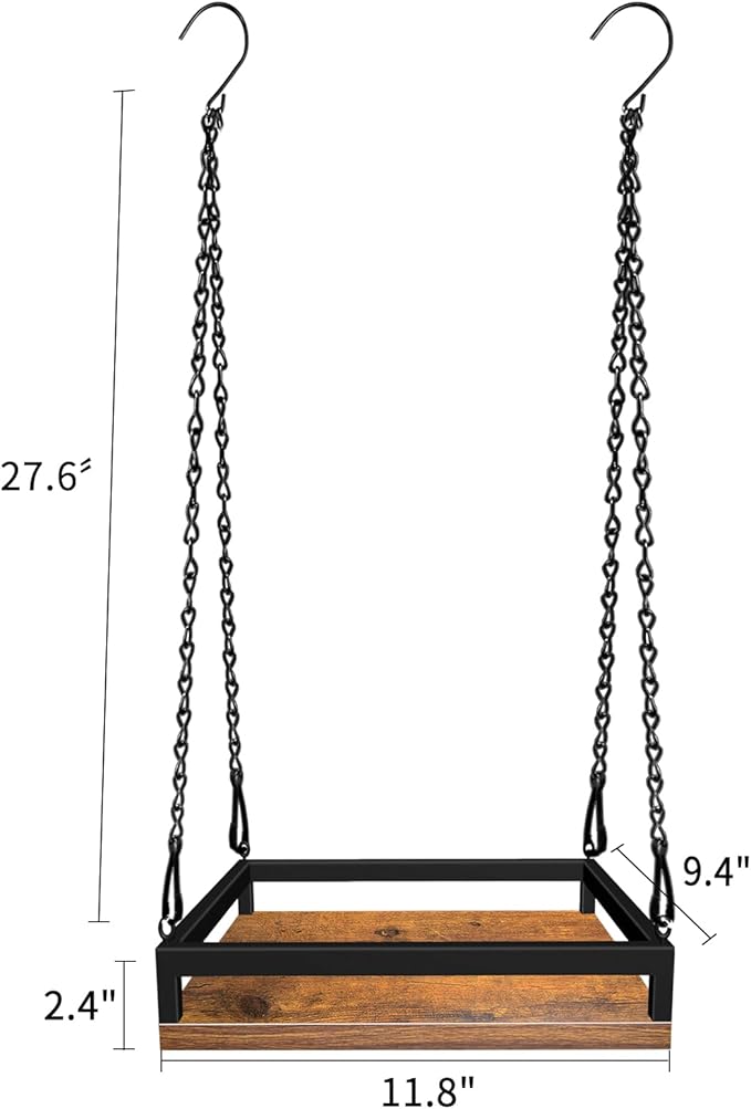 Plant Hanger Indoor, 11.8" Wooden Hanging Plant Holder with Metal Frame Hanging Planter for Indoor Plants Load 50LB Hanging Plant Shelf with 27.6" Long Chain, Ideal for Heavier Pots Ceiling（2 pack）