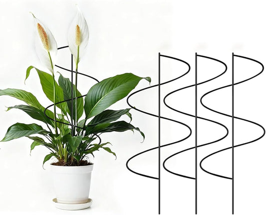 4 Pack Small Wavy Trellis for Potted Plants Indoor, 15 in Garden Trellis for Climbing Plants Outdoor, Single Stick Metal Climber Support Stakes for Vine Ivy Hoya Flower (Black)