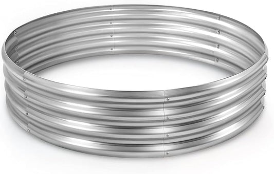 Round Galvanized Raised Garden Bed Kit, Round Galvanized Planter for Vegetables/Herbs/Flowers Heavy-Duty Steel Outdoor Water Trough (Silver, 3X3X1FT)